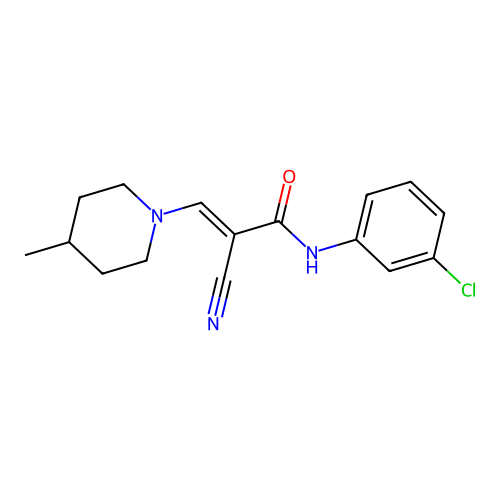 (2E)-N-(3-chlorophenyl)-2-cyano-3-(4-methylpiperidin-1-yl)prop-2-enamide structure