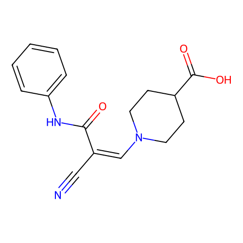 1-(3-Anilino-2-cyano-3-oxoprop-1-enyl)piperidine-4-carboxylic acid structure