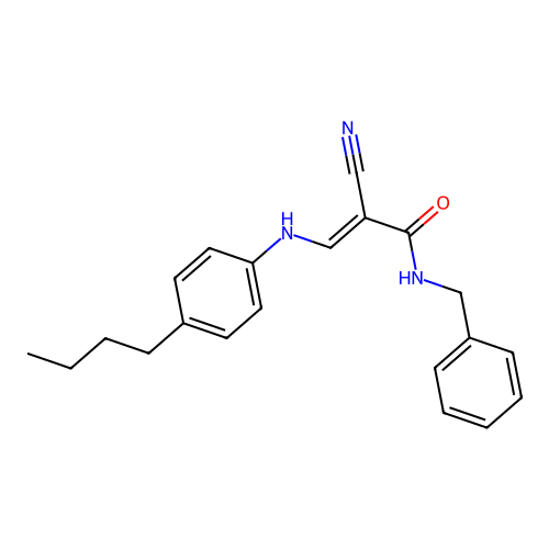 N-benzyl-3-[(4-butylphenyl)amino]-2-cyanoprop-2-enamide structure