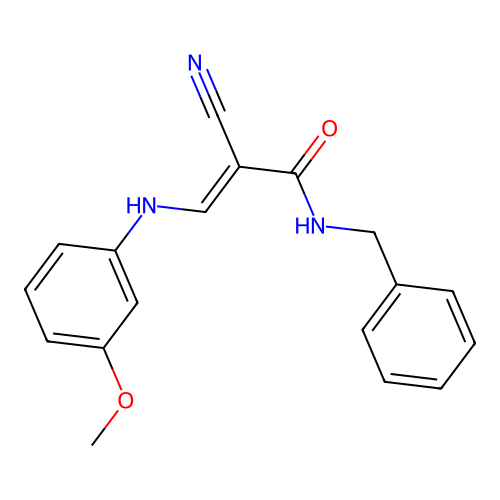 N-benzyl-2-cyano-3-[(3-methoxyphenyl)amino]prop-2-enamide structure