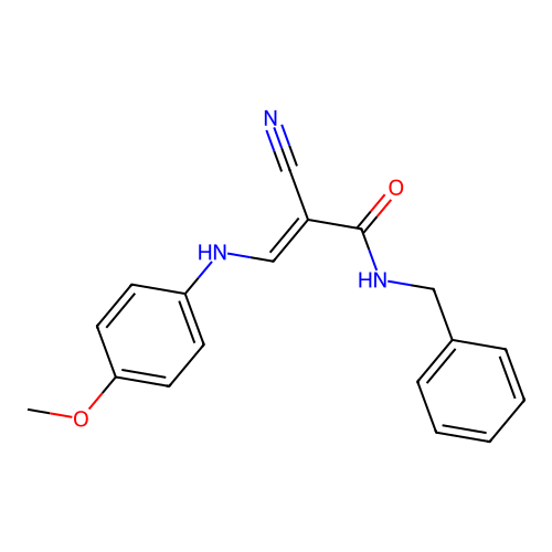N-benzyl-2-cyano-3-[(4-methoxyphenyl)amino]prop-2-enamide structure