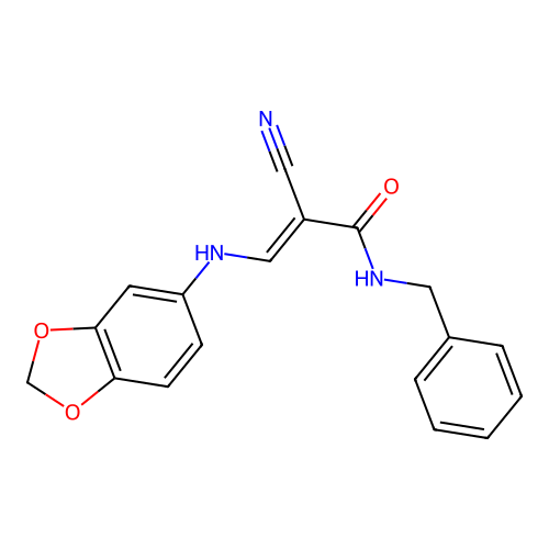 (E)-3-(benzo[d][1,3]dioxol-5-ylamino)-N-benzyl-2-cyanoacrylamide structure