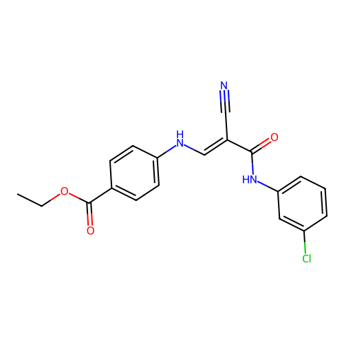 Ethyl 4-({2-[(3-chlorophenyl)carbamoyl]-2-cyanoeth-1-en-1-yl}amino)benzoate structure