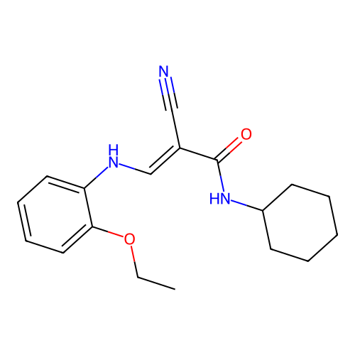 (E)-2-cyano-N-cyclohexyl-3-((2-ethoxyphenyl)amino)acrylamide structure