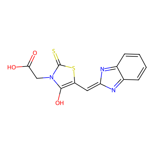 [(5Z)-5-(1H-benzimidazol-2-ylmethylidene)-4-oxo-2-thioxo-1,3-thiazolidin-3-yl]acetic acid structure