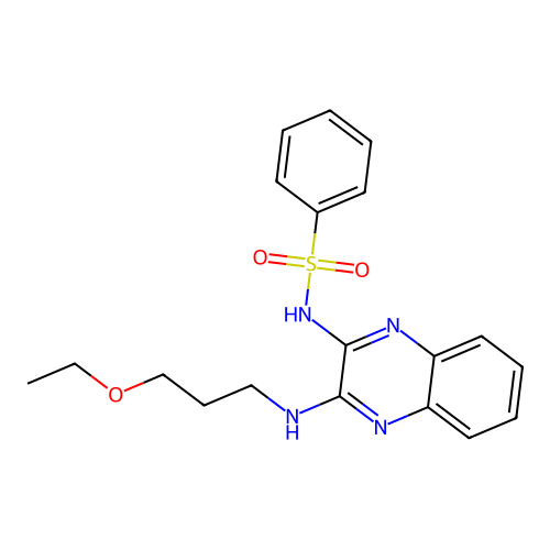 N-{3-[(3-ethoxypropyl)amino]quinoxalin-2-yl}benzenesulfonamide structure