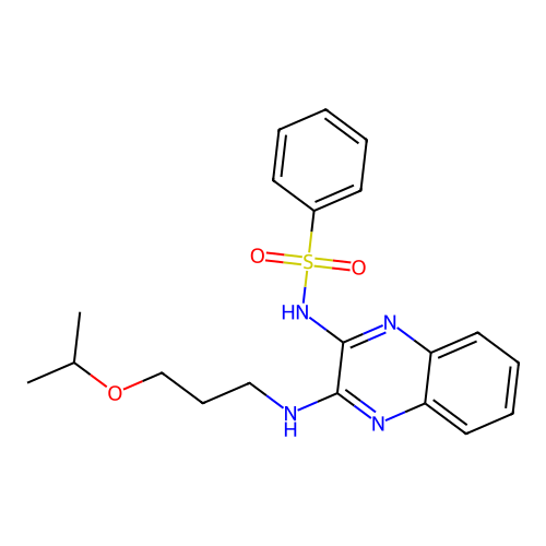N-(3-{[3-(propan-2-yloxy)propyl]amino}quinoxalin-2-yl)benzenesulfonamide structure