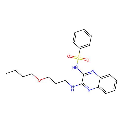 N-{3-[(3-butoxypropyl)amino]quinoxalin-2-yl}benzenesulfonamide structure