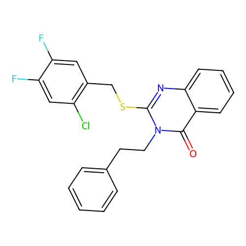 2-[(2-chloro-4,5-difluorobenzyl)sulfanyl]-3-(2-phenylethyl)quinazolin-4(3H)-one structure