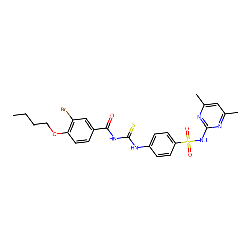 3-Bromo-4-butoxy-N-[[[4-[[(4,6-dimethyl-2-pyrimidinyl)amino]sulfonyl]phenyl]amino]thioxomethyl]benzamide structure