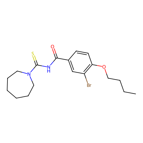 N-(azepane-1-carbothioyl)-3-bromo-4-butoxybenzamide structure