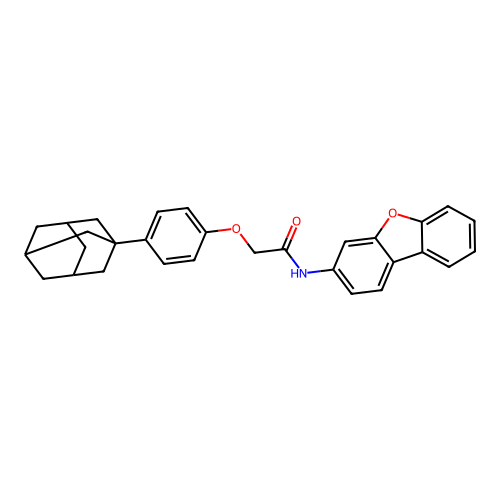 2-[4-(1-adamantyl)phenoxy]-N-dibenzofuran-3-ylacetamide structure
