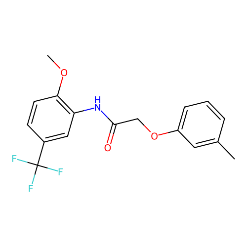 N-[2-methoxy-5-(trifluoromethyl)phenyl]-2-(3-methylphenoxy)acetamide structure