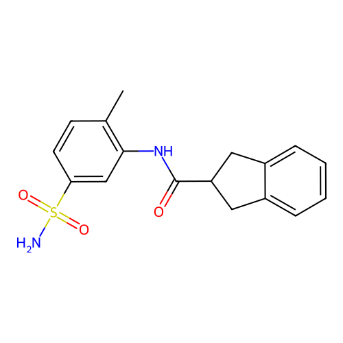 N-(2-methyl-5-sulfamoylphenyl)-2,3-dihydro-1H-indene-2-carboxamide structure