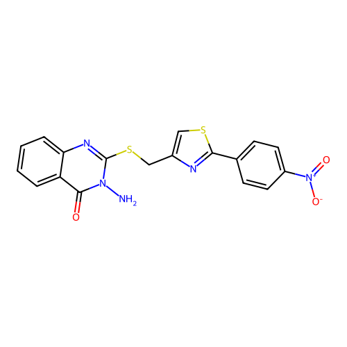 3-Amino-2-[[2-(4-nitrophenyl)-1,3-thiazol-4-yl]methylsulfanyl]quinazolin-4-one structure