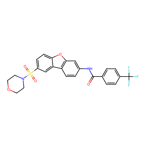 N-(8-morpholin-4-ylsulfonyldibenzofuran-3-yl)-4-(trifluoromethyl)benzamide structure