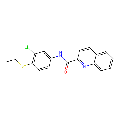 N-[3-chloro-4-(ethylsulfanyl)phenyl]quinoline-2-carboxamide structure