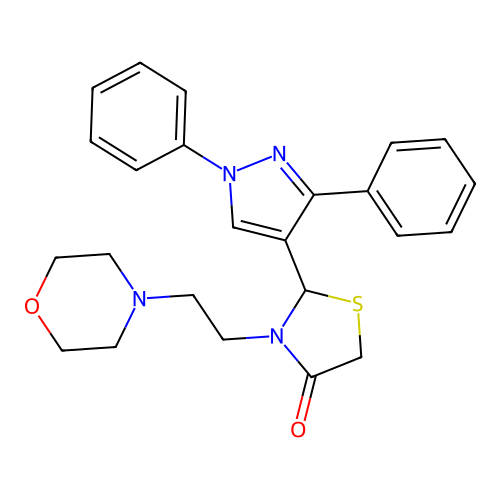 2-(1,3-diphenylpyrazol-4-yl)-3-(2-morpholin-4-ylethyl)-1,3-thiazolidin-4-one structure