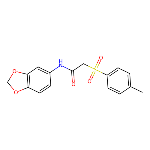 N-(1,3-benzodioxol-5-yl)-2-(4-methylphenyl)sulfonylacetamide structure