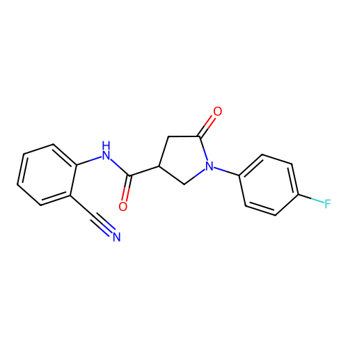 N-(2-cyanophenyl)-1-(4-fluorophenyl)-5-oxopyrrolidine-3-carboxamide structure
