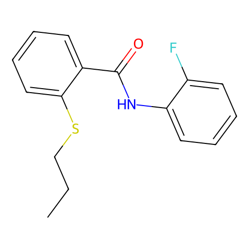 N-(2-fluorophenyl)-2-propylsulfanylbenzamide structure