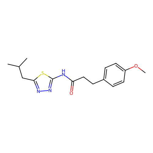 N-(5-isobutyl-1,3,4-thiadiazol-2-yl)-3-(4-methoxyphenyl)propanamide structure