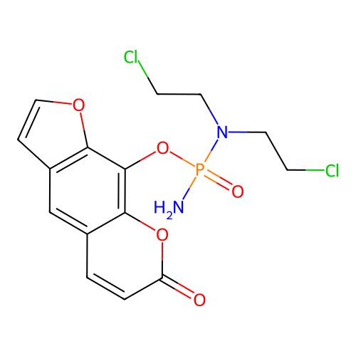 9-[Amino-[bis(2-chloroethyl)amino]phosphoryl]oxyfuro[3,2-g]chromen-7-one structure