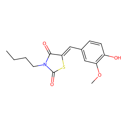 (5Z)-3-butyl-5-[(4-hydroxy-3-methoxyphenyl)methylidene]-1,3-thiazolidine-2,4-dione structure