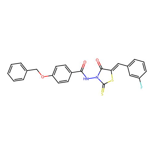 N-{5-[(3-fluorophenyl)methylene]-4-oxo-2-thioxo(1,3-thiazolidin-3-yl)}[4-(phen ylmethoxy)phenyl]carboxamide structure