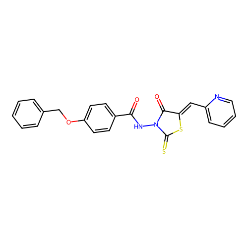 4-(benzyloxy)-N-[(5Z)-4-oxo-5-(pyridin-2-ylmethylidene)-2-thioxo-1,3-thiazolidin-3-yl]benzamide structure