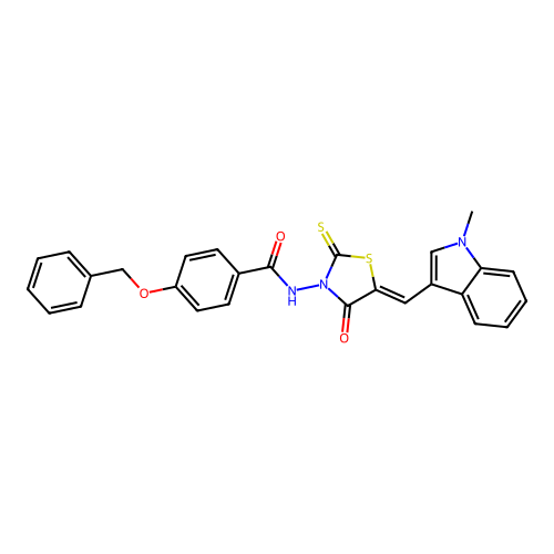 4-(benzyloxy)-N-{(5Z)-5-[(1-methyl-1H-indol-3-yl)methylidene]-4-oxo-2-thioxo-1,3-thiazolidin-3-yl}benzamide structure
