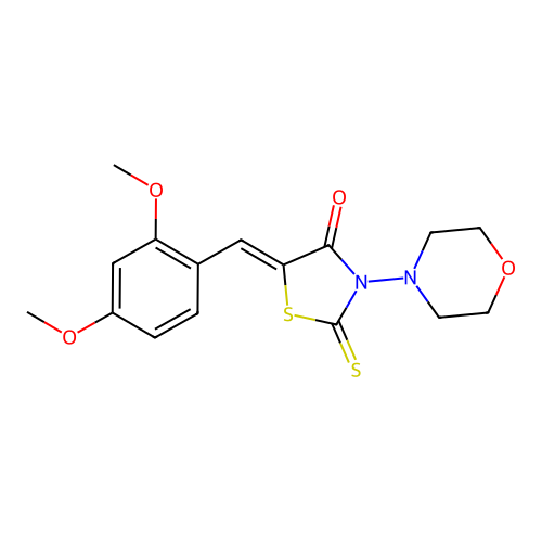 (Z)-5-(2,4-dimethoxybenzylidene)-3-morpholino-2-thioxothiazolidin-4-one structure