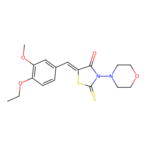 (5Z)-5-(4-ethoxy-3-methoxybenzylidene)-3-(morpholin-4-yl)-2-thioxo-1,3-thiazolidin-4-one structure