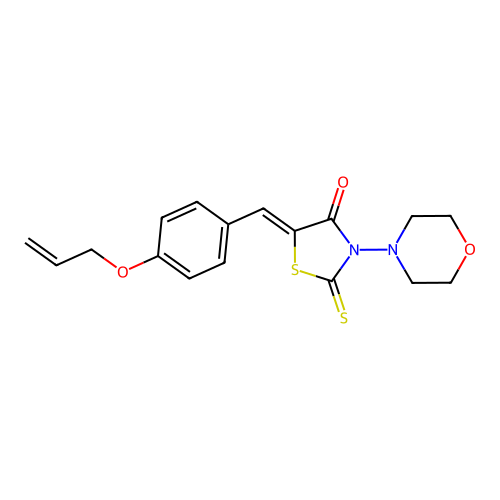 (5Z)-3-morpholin-4-yl-5-[(4-prop-2-enoxyphenyl)methylidene]-2-sulfanylidene-1,3-thiazolidin-4-one structure