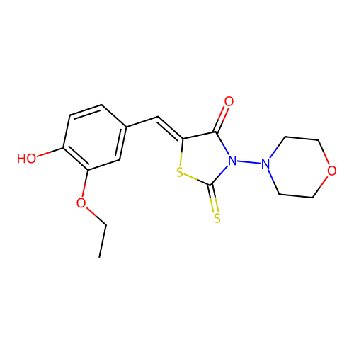 (5Z)-5-(3-ethoxy-4-hydroxybenzylidene)-3-(morpholin-4-yl)-2-thioxo-1,3-thiazolidin-4-one structure