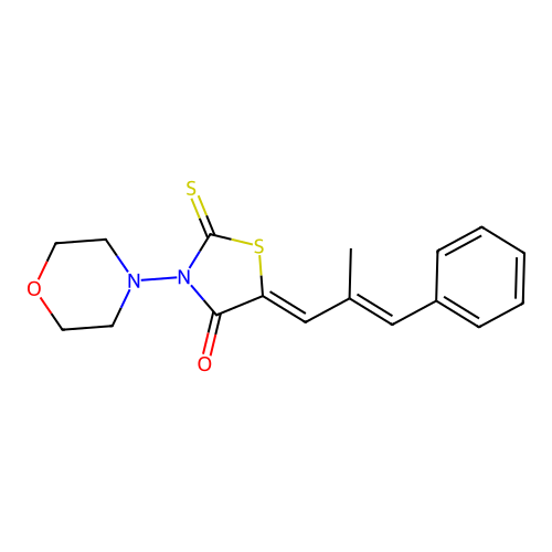 (Z)-5-((E)-2-methyl-3-phenylallylidene)-3-morpholino-2-thioxothiazolidin-4-one structure