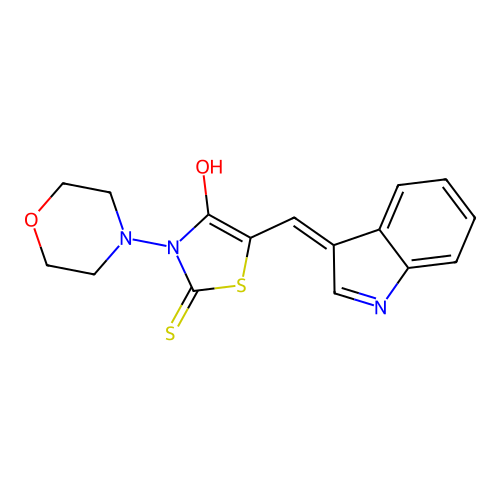 4-Hydroxy-5-(indol-3-ylidenemethyl)-3-morpholin-4-yl-1,3-thiazole-2-thione structure
