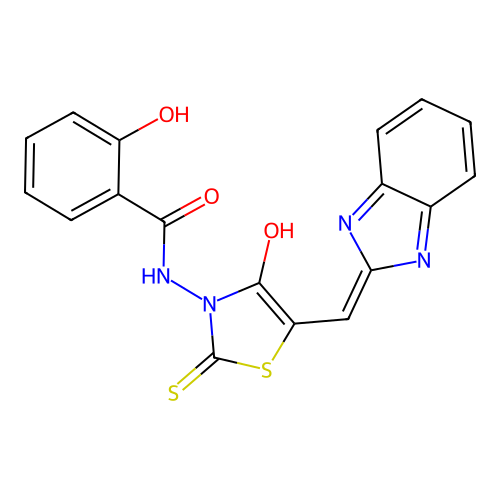(Z)-N-(5-((1H-benzo[d]imidazol-2-yl)methylene)-4-oxo-2-thioxothiazolidin-3-yl)-2-hydroxybenzamide structure