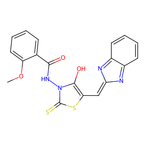 N-[(5E)-5-(1H-benzimidazol-2-ylmethylidene)-4-oxo-2-thioxo-1,3-thiazolidin-3-yl]-2-methoxybenzamide structure