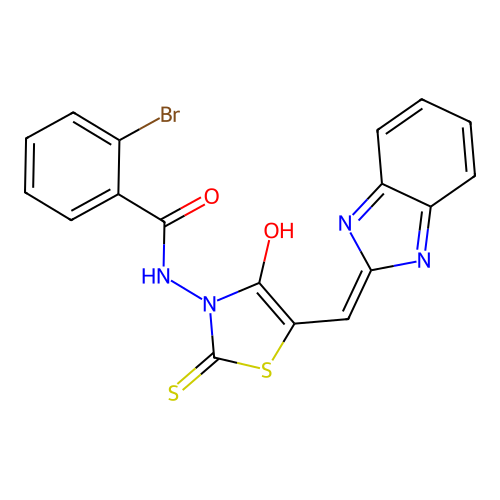 N-[(5Z)-5-(1H-benzimidazol-2-ylmethylidene)-4-oxo-2-thioxo-1,3-thiazolidin-3-yl]-2-bromobenzamide structure