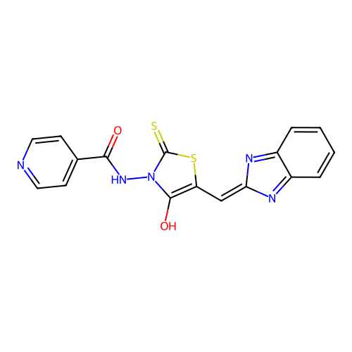 N-[(5Z)-5-(1H-benzimidazol-2-ylmethylidene)-4-oxo-2-thioxo-1,3-thiazolidin-3-yl]pyridine-4-carboxamide structure