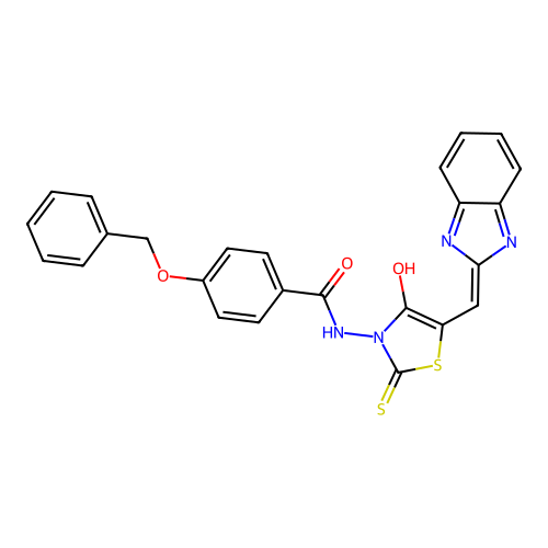 N-[(5E)-5-(1H-benzimidazol-2-ylmethylidene)-4-oxo-2-thioxo-1,3-thiazolidin-3-yl]-4-(benzyloxy)benzamide structure