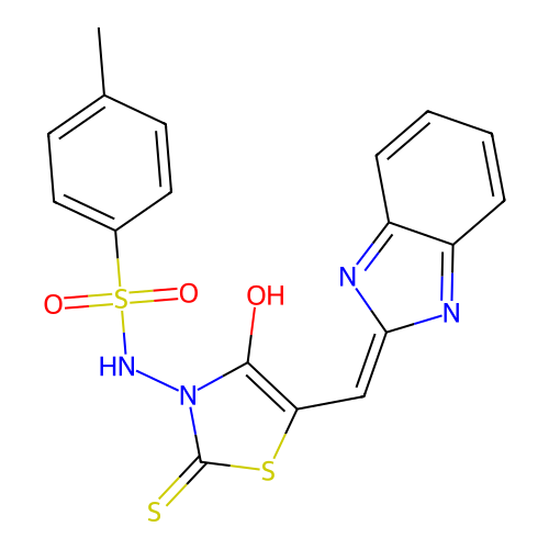 N-[5-(1H-benzimidazol-2-ylmethylidene)-4-oxo-2-sulfanylidene-3-thiazolidinyl]-4-methylbenzenesulfonamide structure