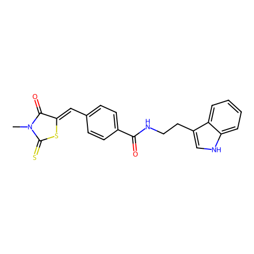 (Z)-N-(2-(1H-indol-3-yl)ethyl)-4-((3-methyl-4-oxo-2-thioxothiazolidin-5-ylidene)methyl)benzamide structure