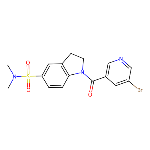 1-(5-bromonicotinoyl)-N,N-dimethylindoline-5-sulfonamide structure