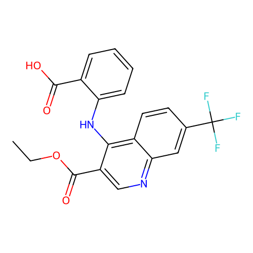 2-{[3-(Ethoxycarbonyl)-7-(trifluoromethyl)-4-quinolyl]amino}benzoic acid structure