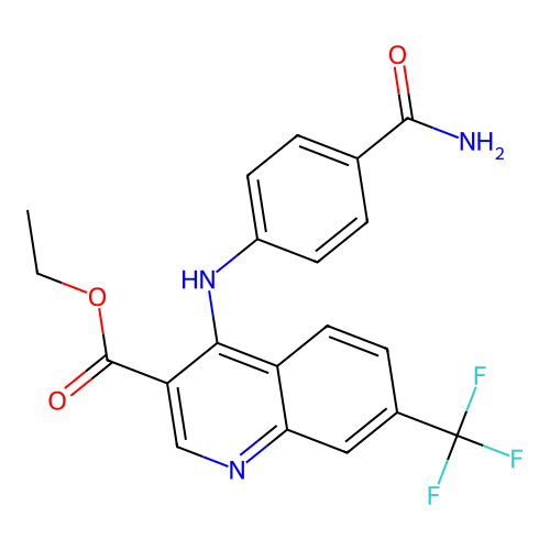 Ethyl 4-[(4-carbamoylphenyl)amino]-7-(trifluoromethyl)quinoline-3-carboxylate structure