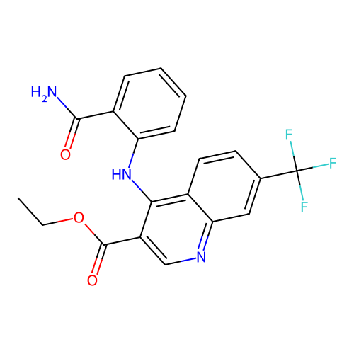 Ethyl 4-[(2-carbamoylphenyl)amino]-7-(trifluoromethyl)quinoline-3-carboxylate structure