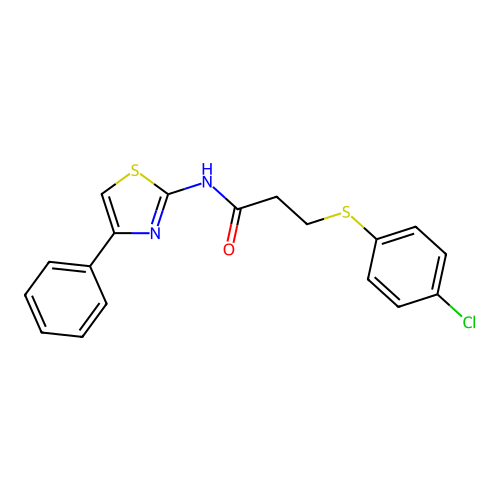 3-[(4-chlorophenyl)sulfanyl]-N-(4-phenyl-1,3-thiazol-2-yl)propanamide structure