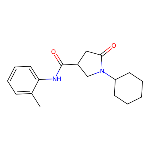 1-cyclohexyl-N-(2-methylphenyl)-5-oxopyrrolidine-3-carboxamide structure
